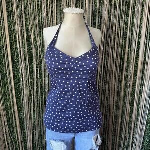 Navy Blue Polka Dot Halter Top Pin up style